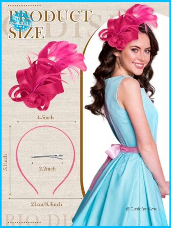 8 Piece Fascinator Hat Set with Feathers and Flowers for Weddings and Tea main image 5